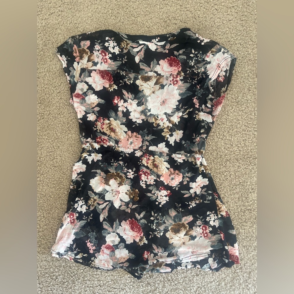 Sheer, black and pink floral, maternity shirt - Picture 2 of 2